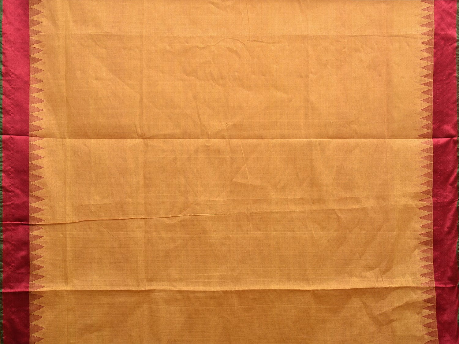 Mustard and Red Khadi Cotton Handloom Plain Saree with Temple Border Design kh0688