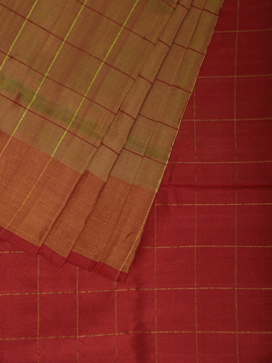 Mustard and Red Uppada Silk Handloom Saree with Big Checks Design u2362