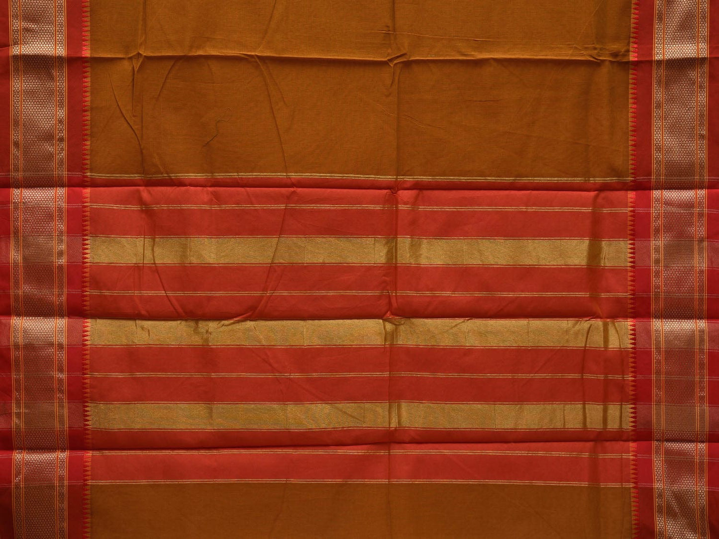 Mustard and Rust Bamboo Cotton Plain Saree with Border Design bc0062