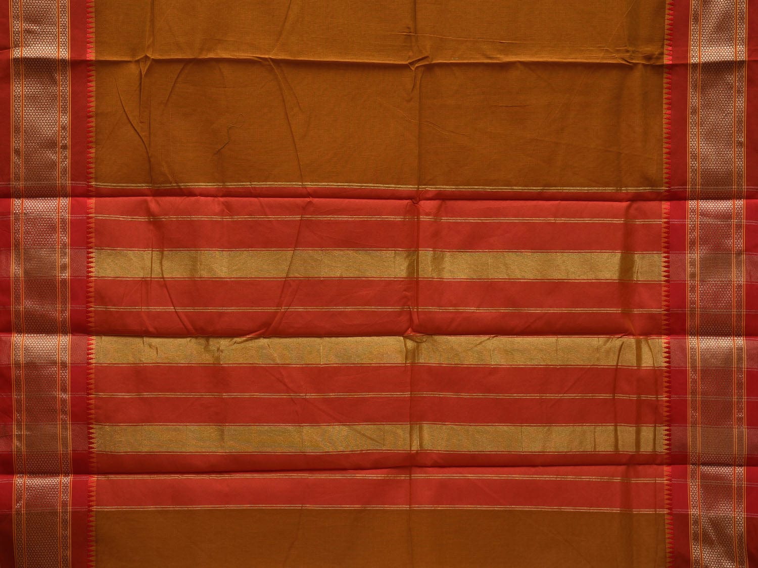 Mustard and Rust Bamboo Cotton Plain Saree with Border Design bc0062