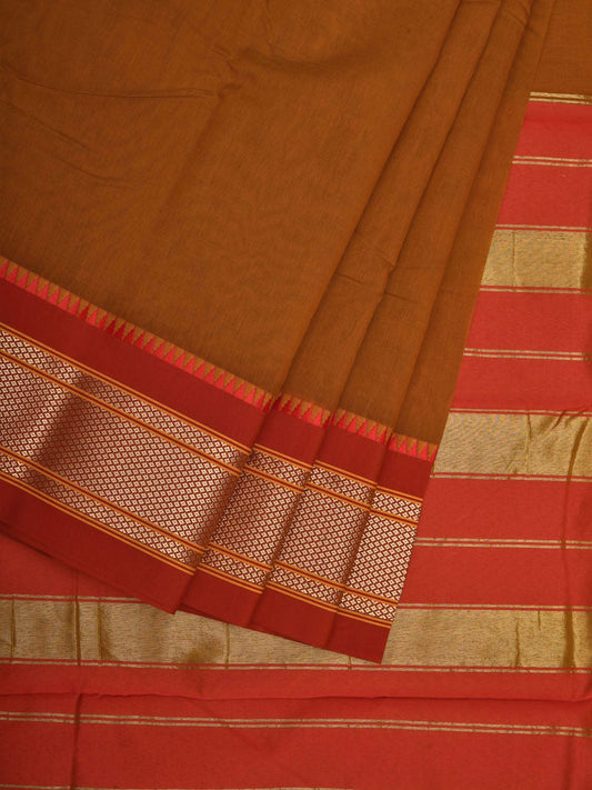 Mustard and Rust Bamboo Cotton Plain Saree with Border Design bc0062