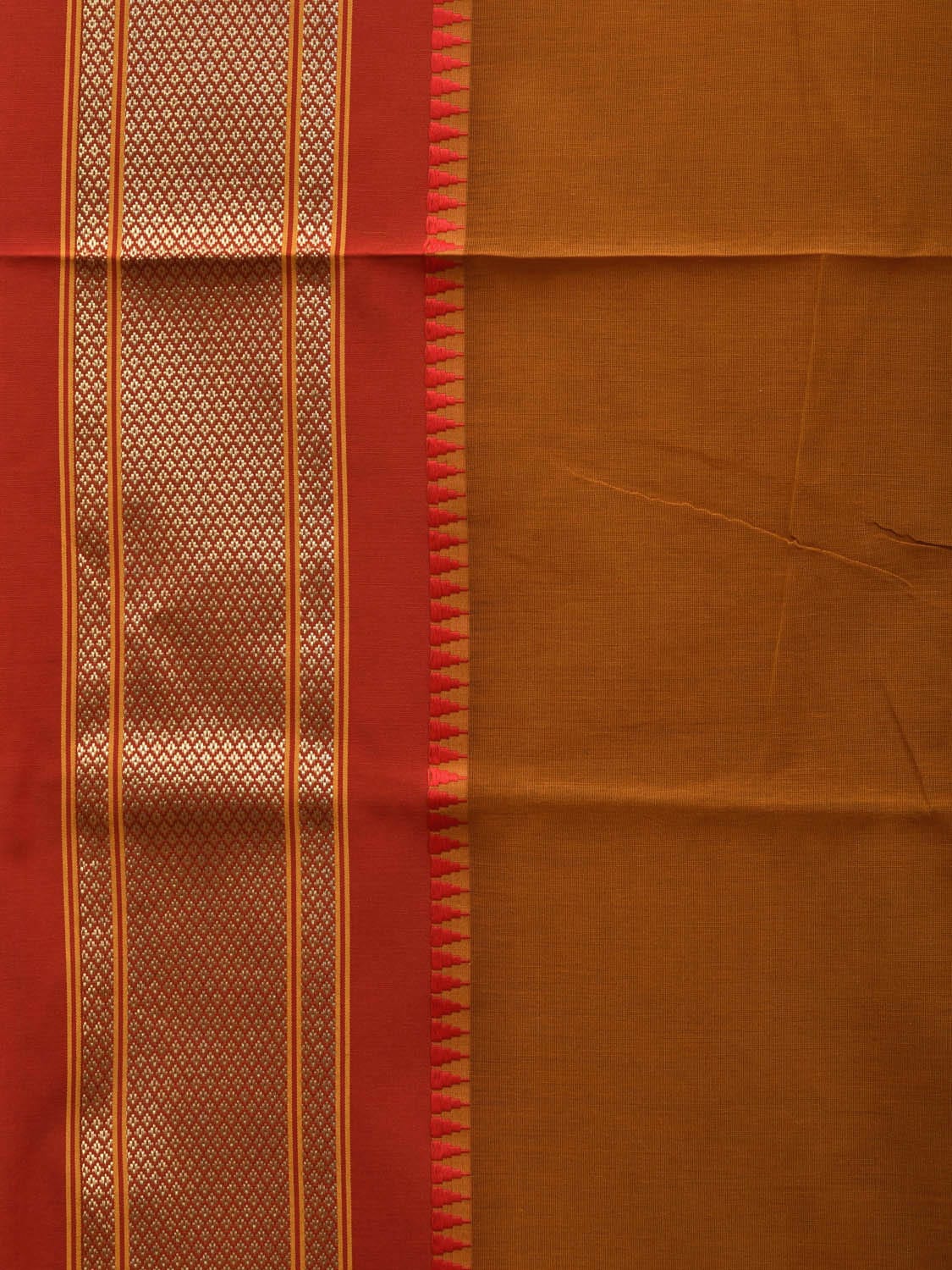 Mustard and Rust Bamboo Cotton Plain Saree with Border Design bc0062
