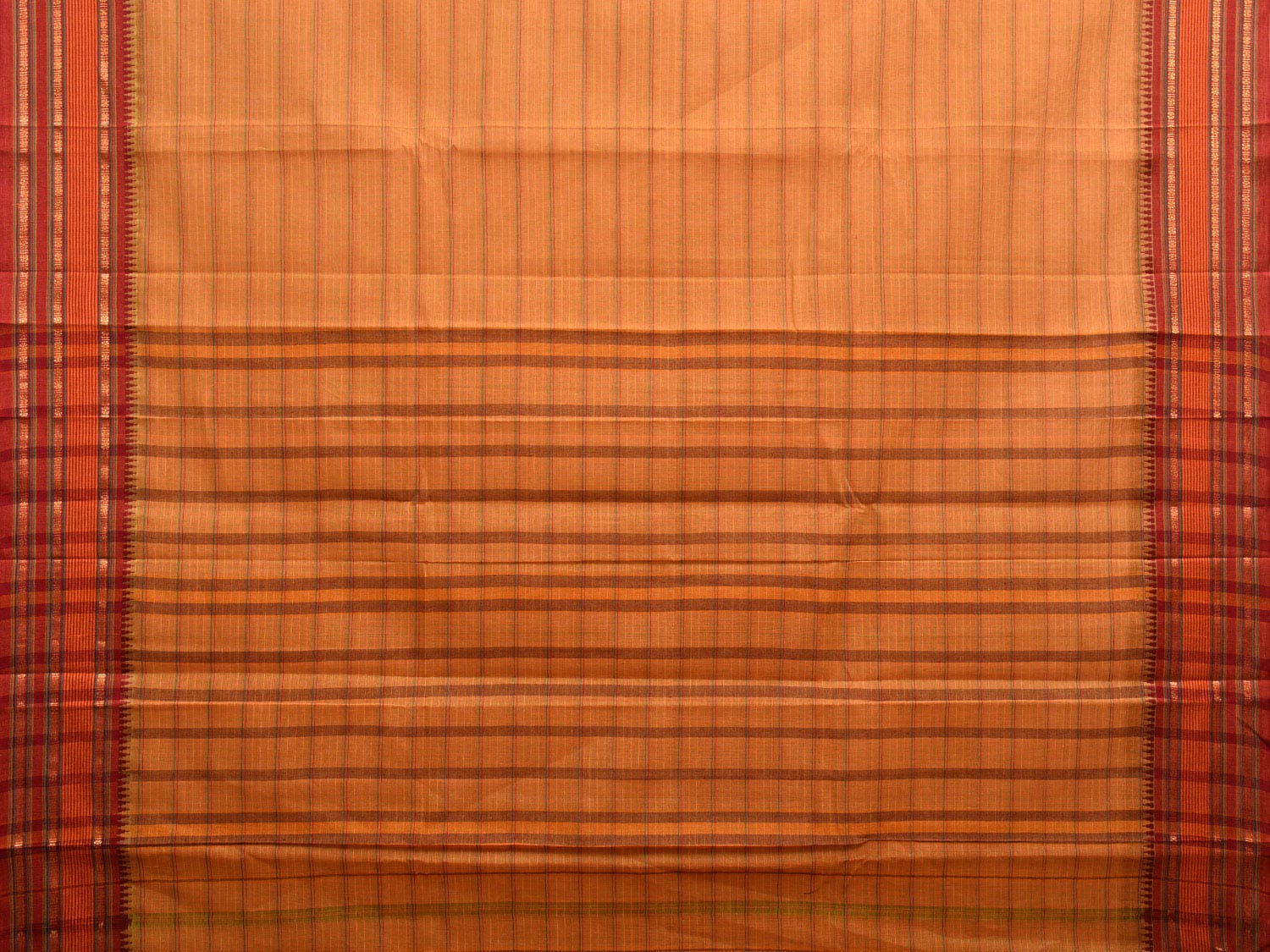 Mustard and Rust Narayanpet Cotton Handloom Saree with Strips Design No Blouse np1008
