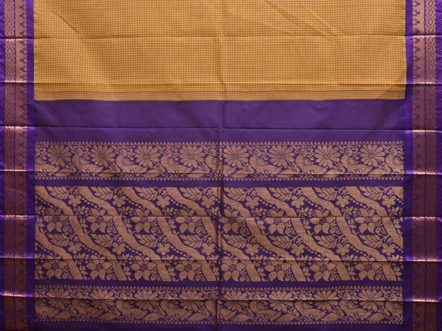 Mustard and Violet Gadwal Cotton Handloom Saree with Border and Pallu Design No Blouse g0377