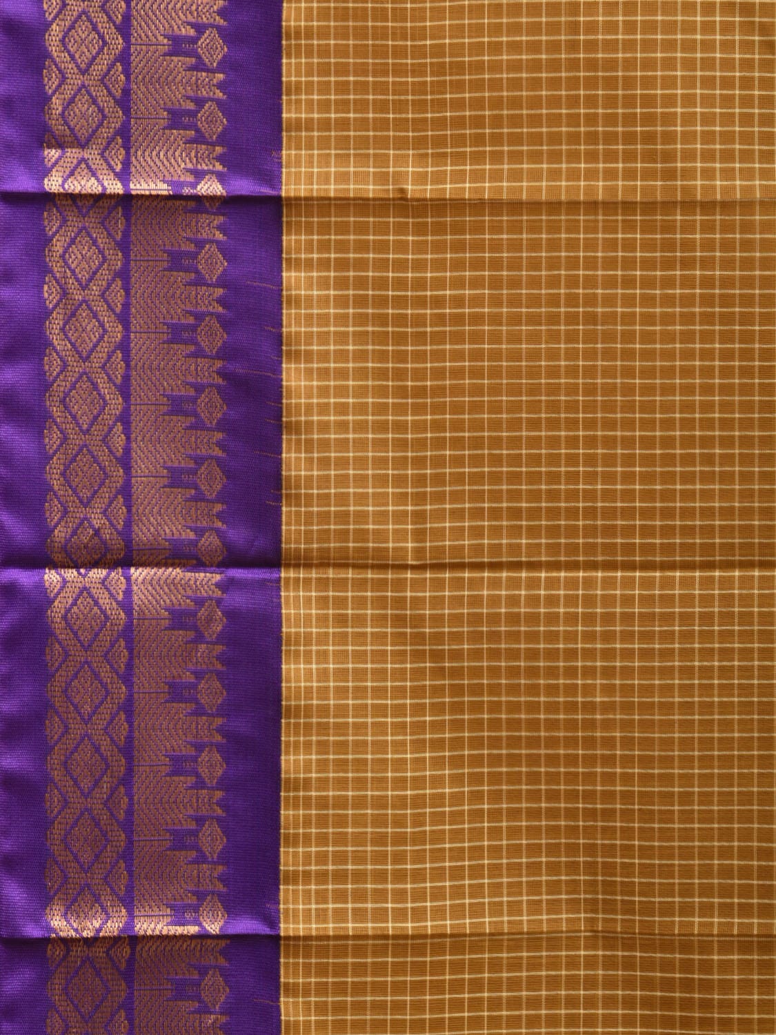 Mustard and Violet Gadwal Cotton Handloom Saree with Border and Pallu Design No Blouse g0377