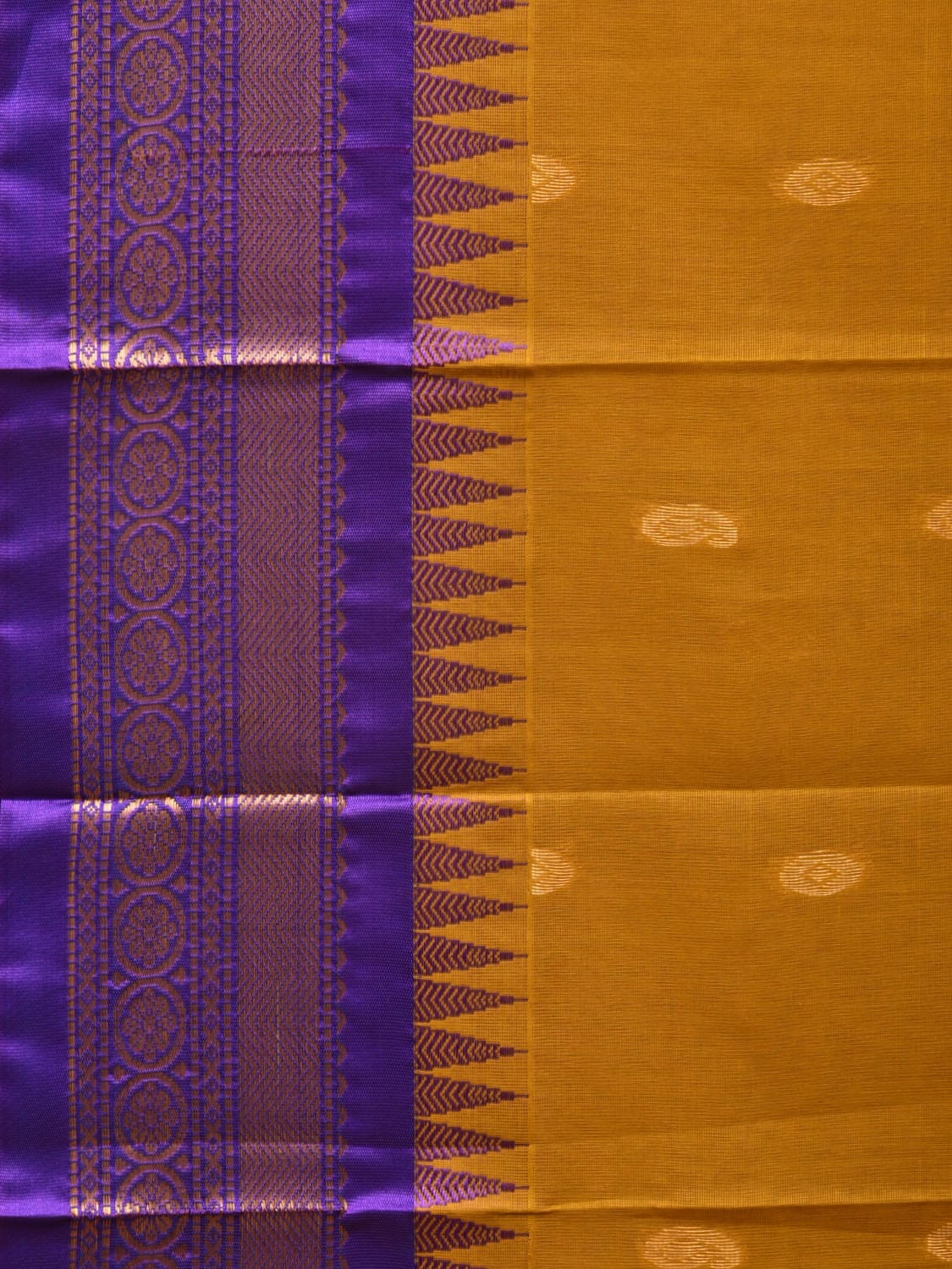 Mustard and Violet Gadwal Cotton Plain Saree with Body Buta and Pallu Design No Blouse g0359
