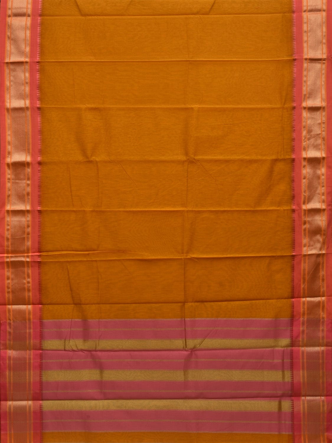 Mustard Bamboo Cotton Plain Saree with Narayanpet Border Design No Blouse o0346
