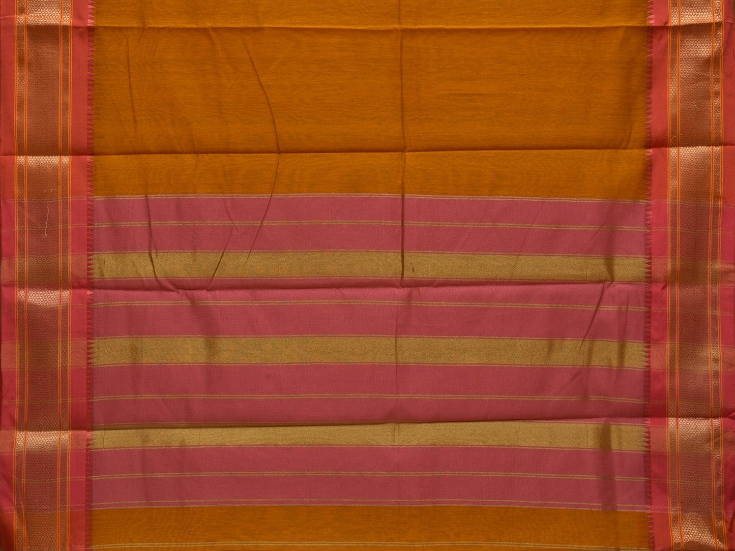 Mustard Bamboo Cotton Plain Saree with Narayanpet Border Design No Blouse o0352