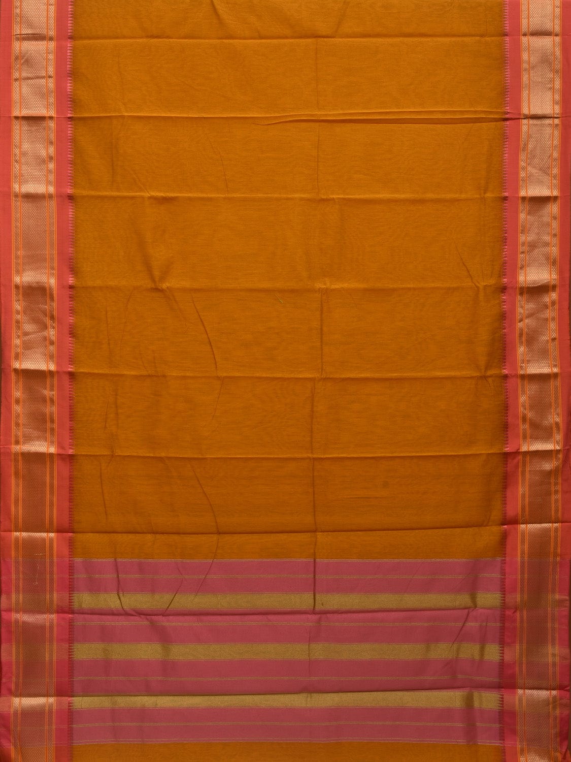 Mustard Bamboo Cotton Plain Saree with Narayanpet Border Design No Blouse o0352