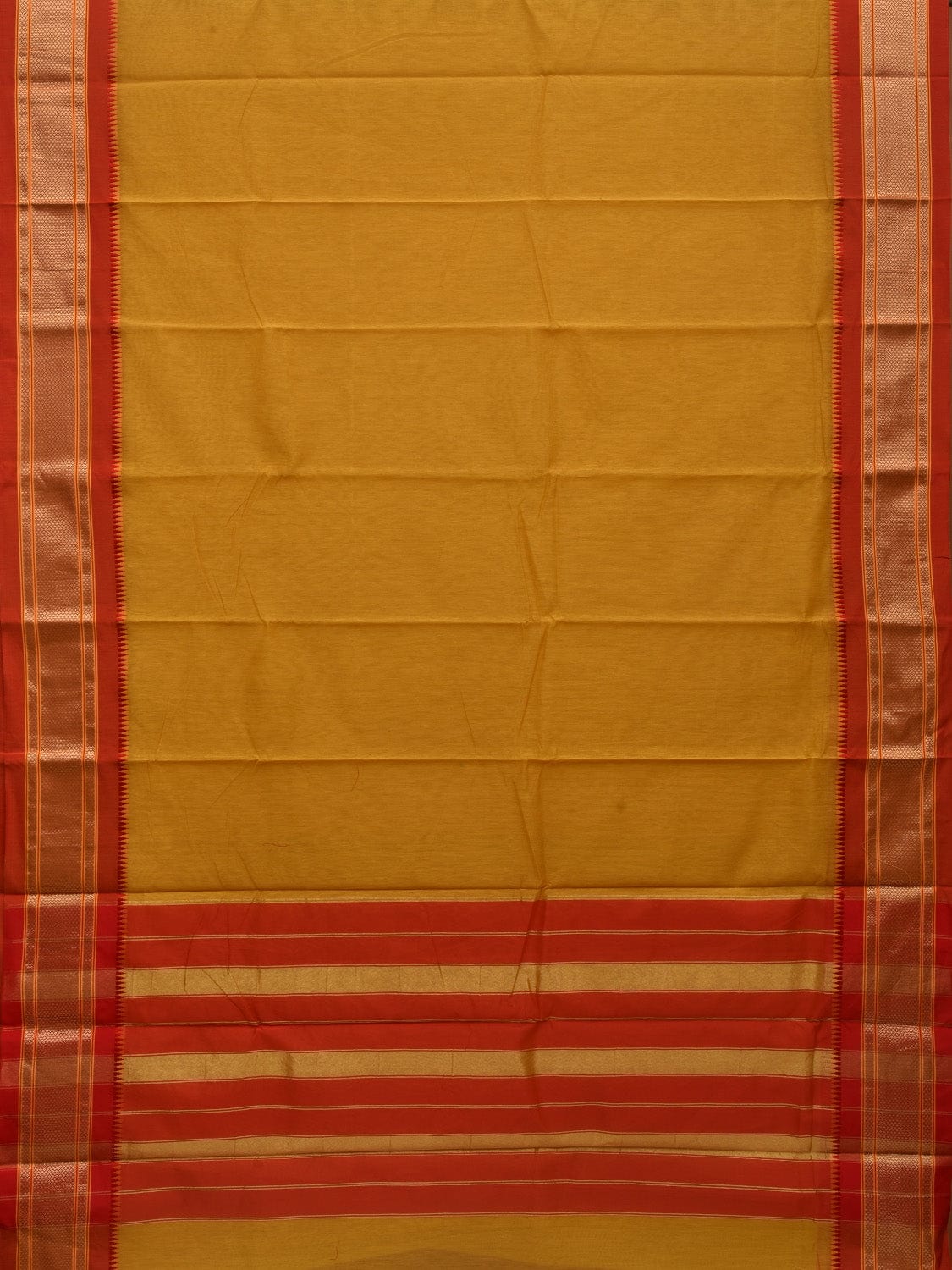 Mustard Bamboo Cotton Plain Saree with Paithani Border Design No Blouse o0340
