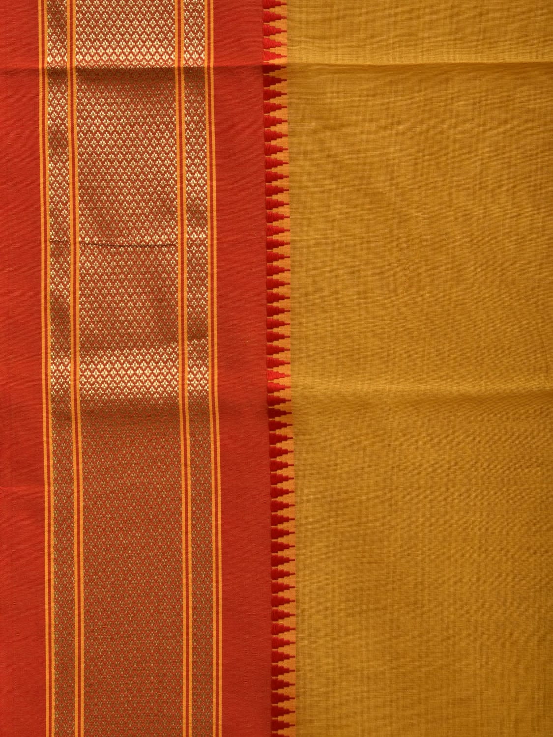 Mustard Bamboo Cotton Plain Saree with Paithani Border Design No Blouse o0340