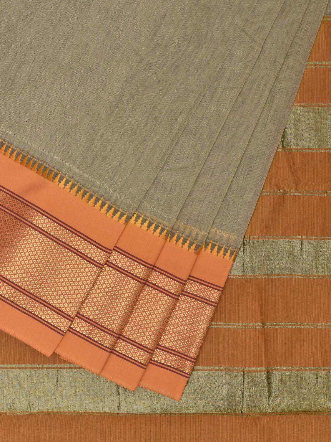 Mustard Bamboo Cotton Plain Saree with Strips Pallu Design No Blouse bc0359