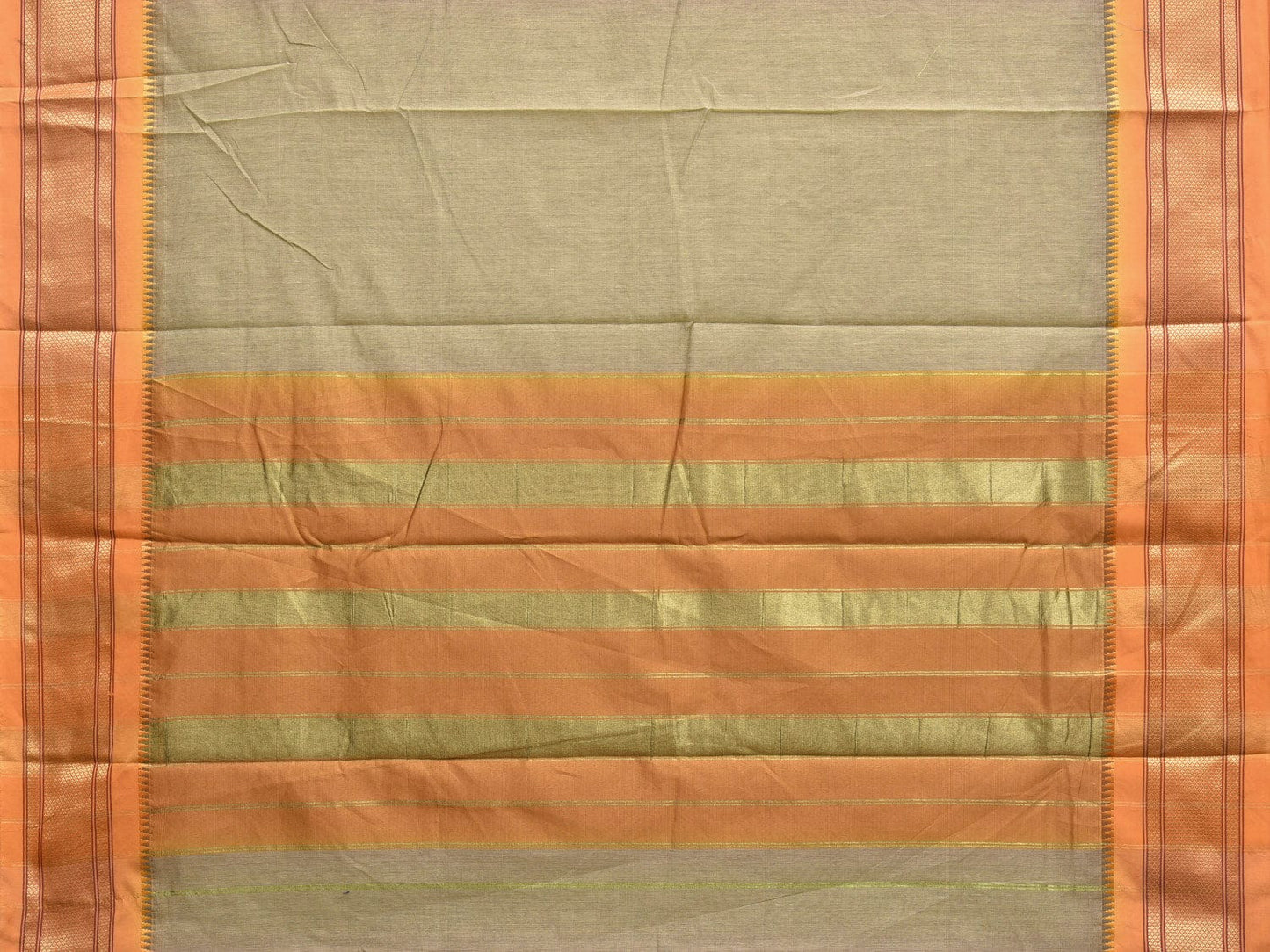 Mustard Bamboo Cotton Plain Saree with Strips Pallu Design No Blouse bc0359