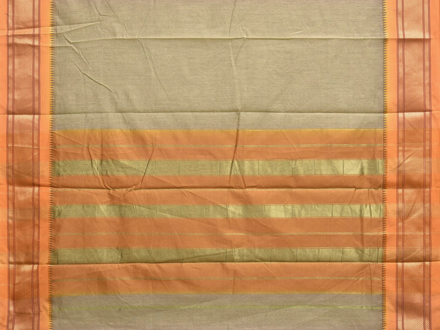 Mustard Bamboo Cotton Plain Saree with Strips Pallu Design No Blouse bc0359