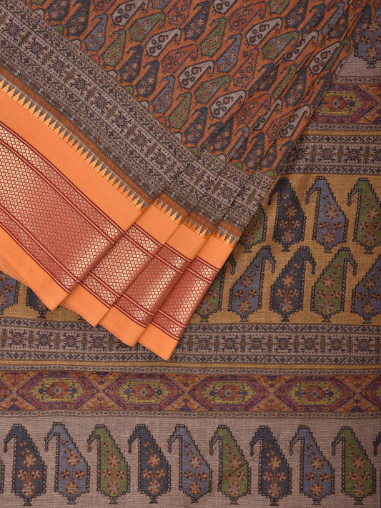 Mustard Bamboo Cotton Saree with DIgital Print Design bc0660