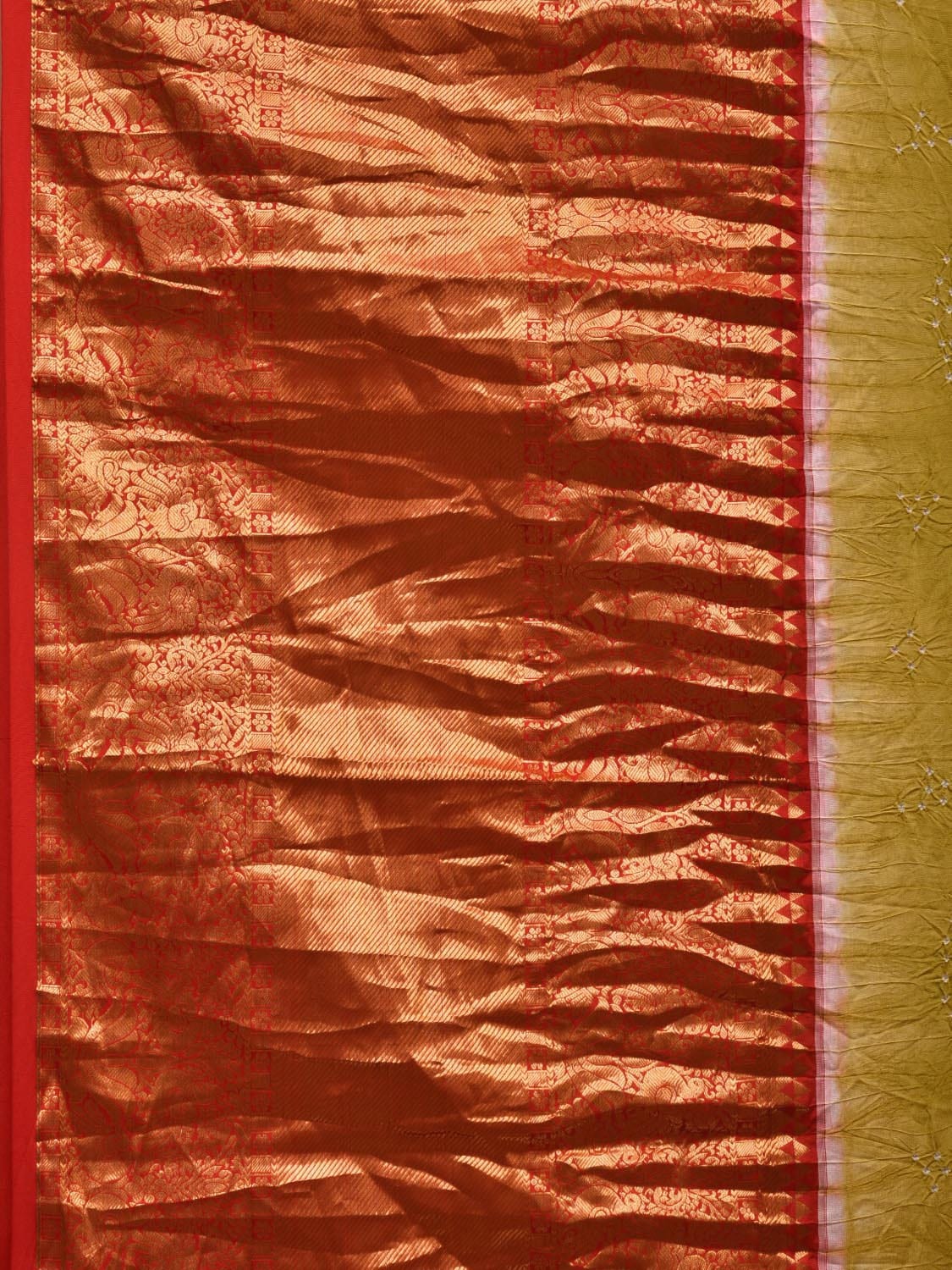 Mustard Bandhani Kanchipuram Silk Handloom Saree with Border Design bn0392