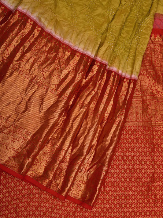 Mustard Bandhani Kanchipuram Silk Handloom Saree with Border Design bn0392