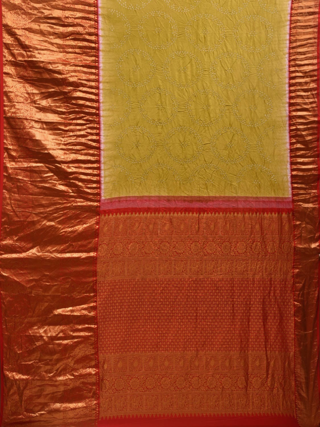 Mustard Bandhani Kanchipuram Silk Handloom Saree with Border Design bn0392