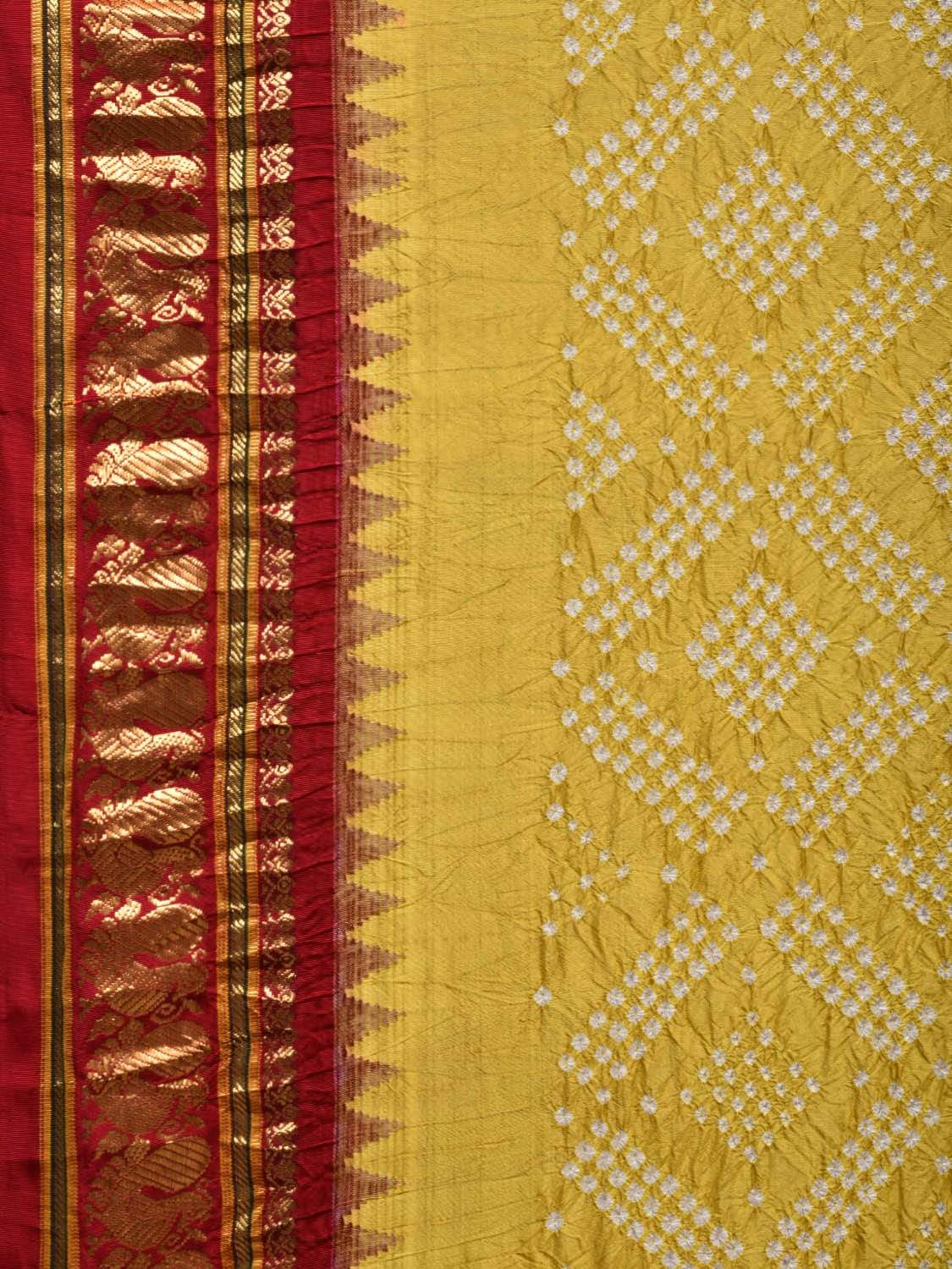 Mustard Bandhani Kanchipuram Silk Handloom Saree with Pallu and Border Design bn0274