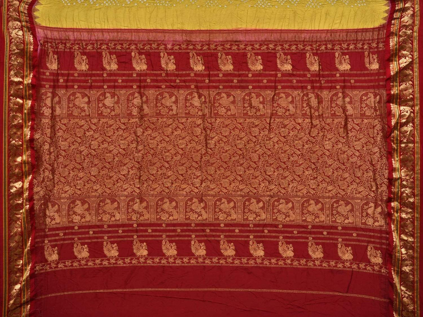 Mustard Bandhani Kanchipuram Silk Handloom Saree with Pallu and Border Design bn0274