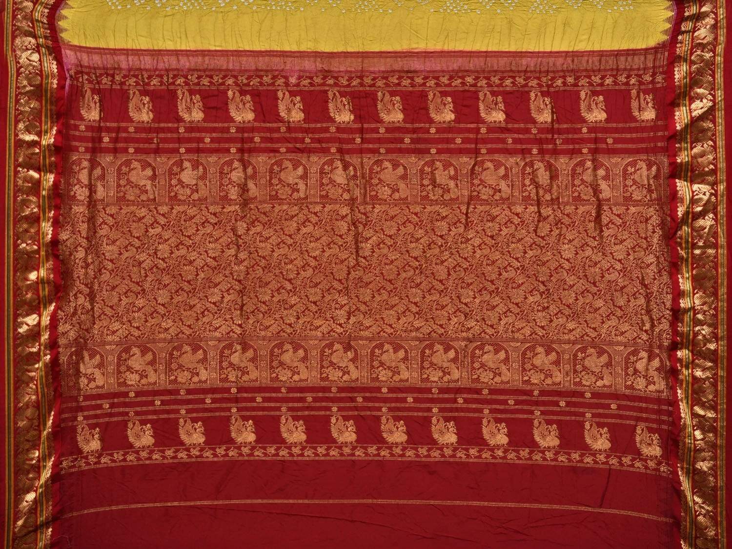 Mustard Bandhani Kanchipuram Silk Handloom Saree with Pallu and Border Design bn0274