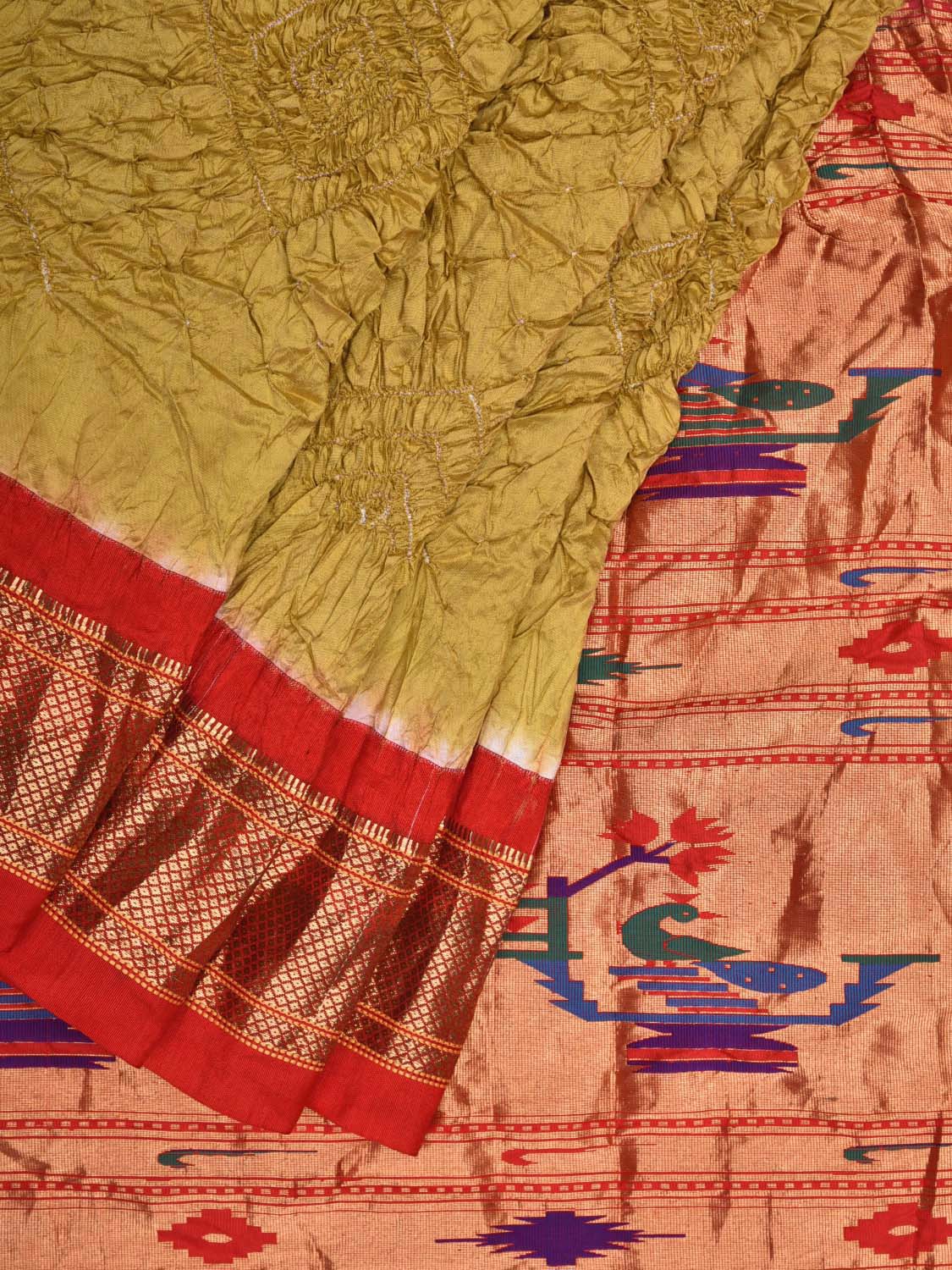 Mustard Bandhani Paithani Silk Handloom Saree with Pallu Design bn0281