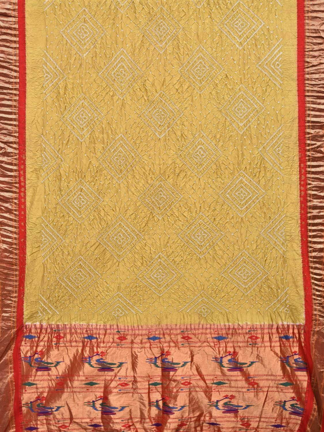 Mustard Bandhani Paithani Silk Handloom Saree with Pallu Design bn0281