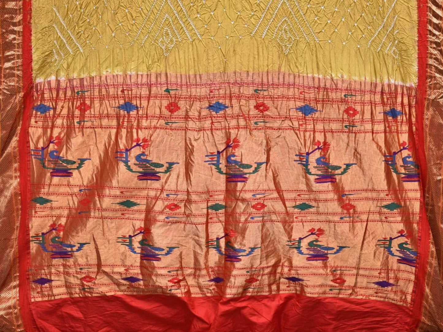 Mustard Bandhani Paithani Silk Handloom Saree with Pallu Design bn0281