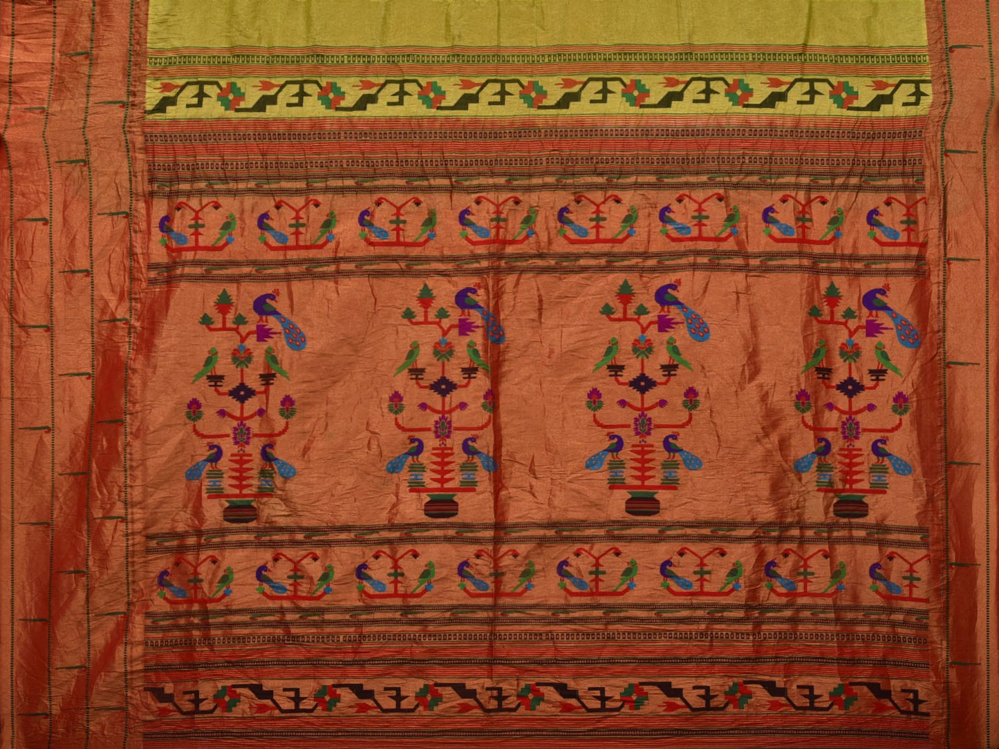 Mustard Bandhani Paithani Silk Handloom Saree with Triple Muniya Border Design bn0399