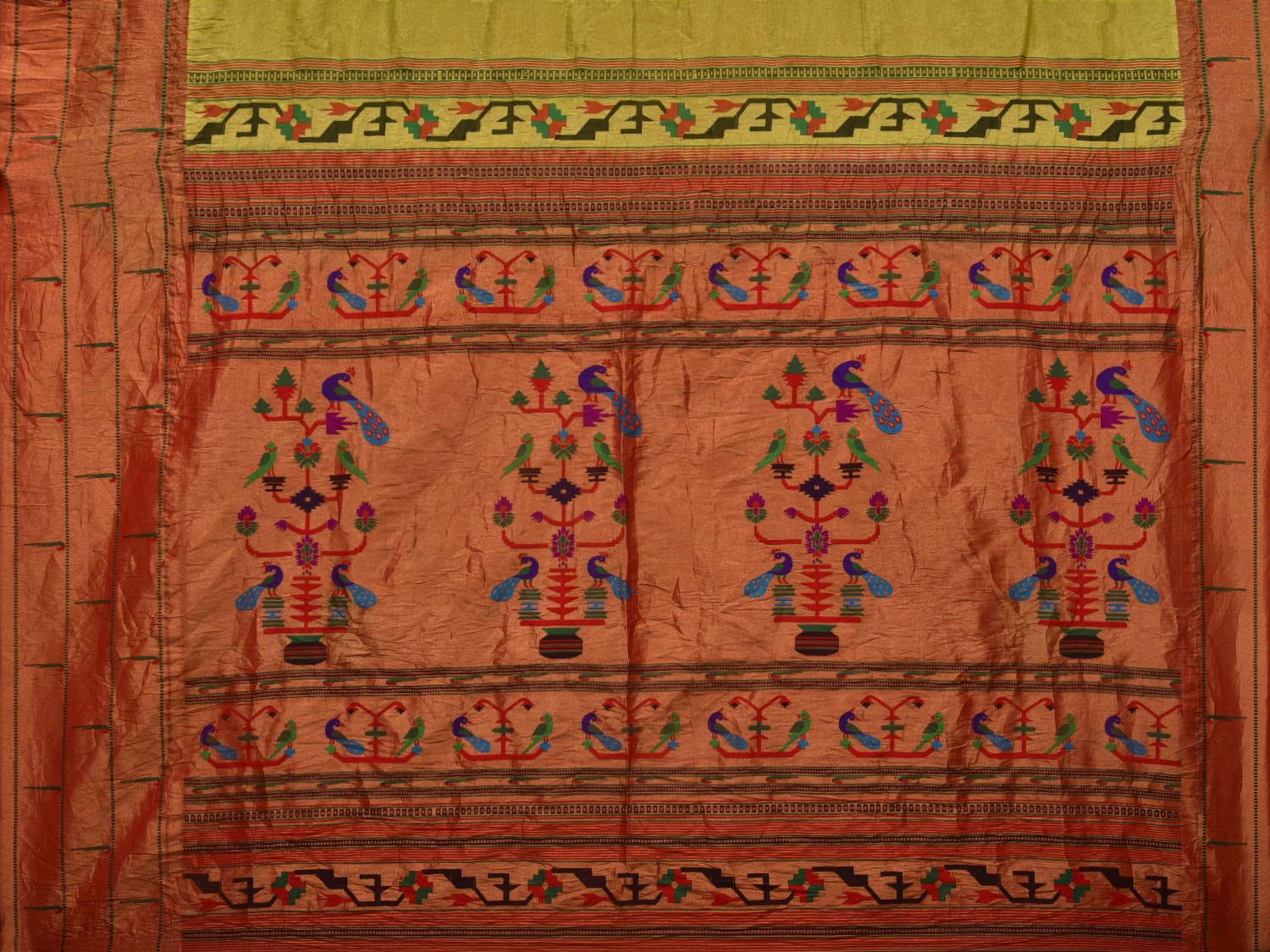 Mustard Bandhani Paithani Silk Handloom Saree with Triple Muniya Border Design bn0399