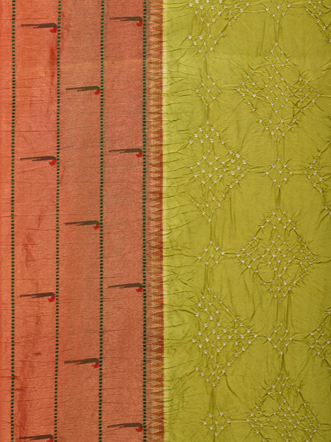 Mustard Bandhani Paithani Silk Handloom Saree with Triple Muniya Border Design bn0399