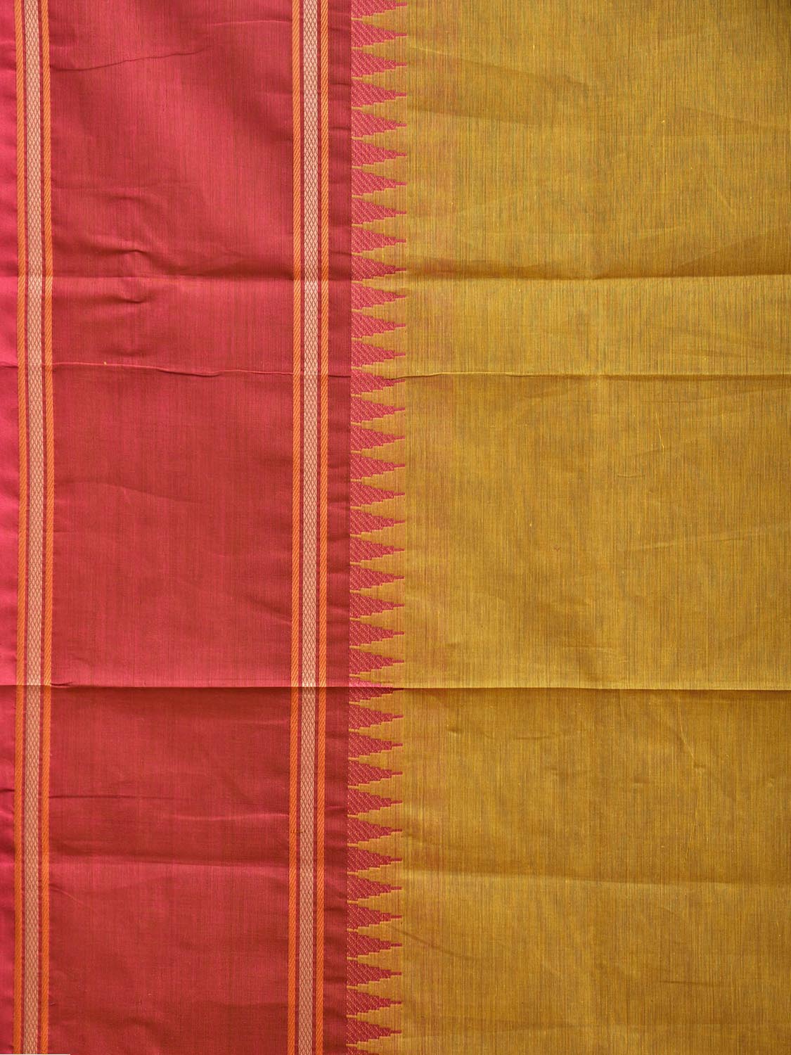 Mustard Gadwal Cotton Plain Saree with Strips Pallu and Ganga-Jamuna Border Design g0440