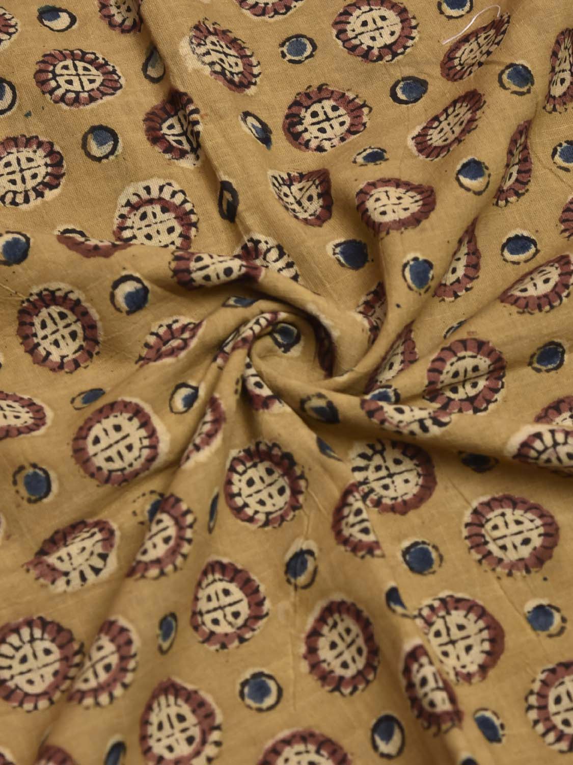 Mustard Kalamkari Block Print Cotton Blouse with Circle Buta Design Length 1mt Width 44 Inches BL0127