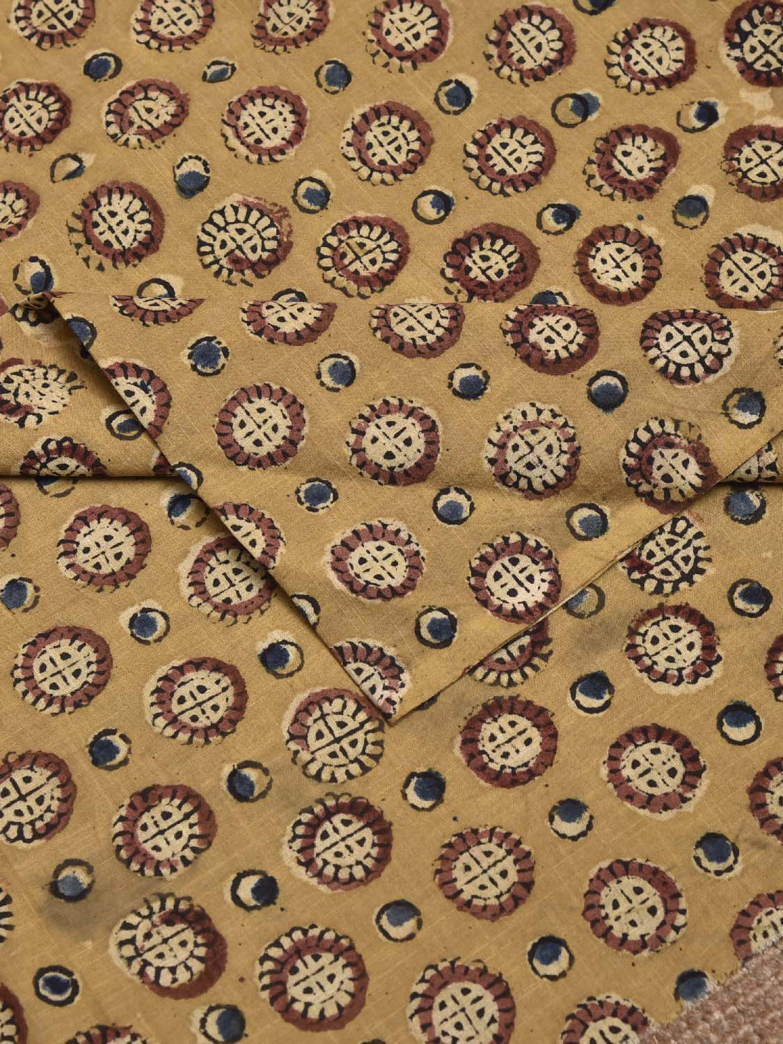 Mustard Kalamkari Block Print Cotton Blouse with Circle Buta Design Length 1mt Width 44 Inches BL0127