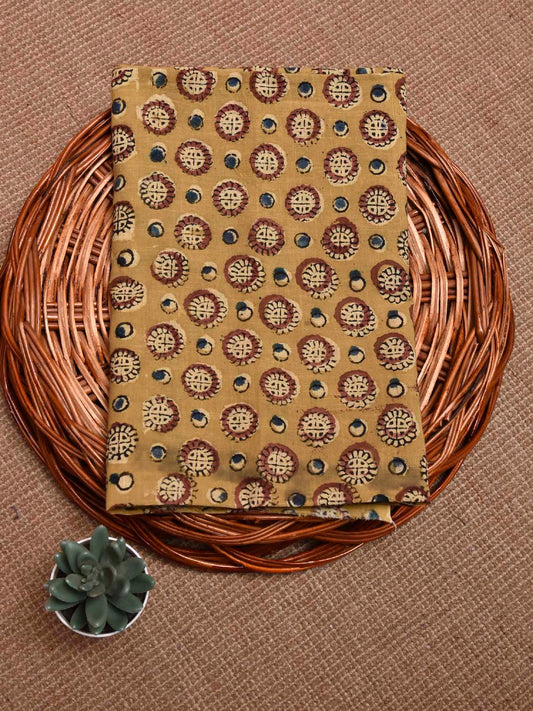 Mustard Kalamkari Block Print Cotton Blouse with Circle Buta Design Length 1mt Width 44 Inches BL0127