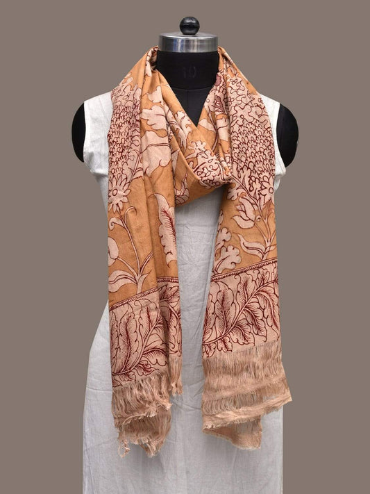 Mustard Kalamkari Hand Painted Cotton Handloom Dupatta with Exotic Flowers Design ds2288