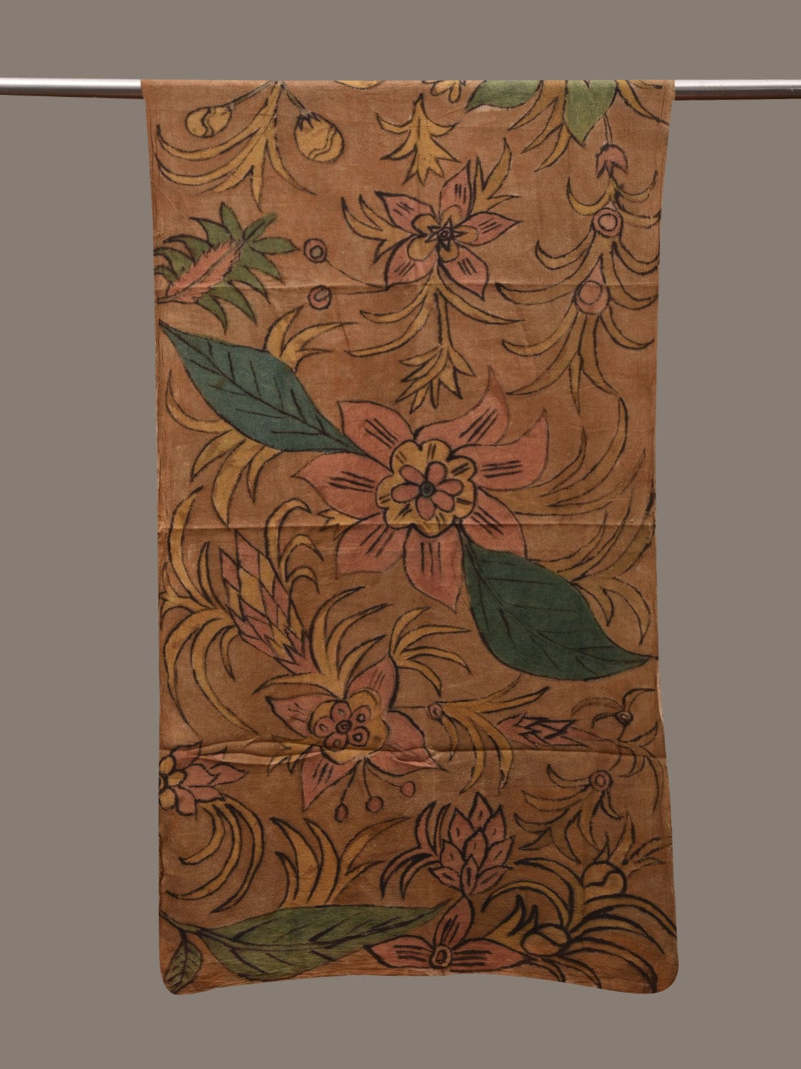 Mustard Kalamkari Hand Painted Cotton Handloom Stole with Big Flower Design ds2738