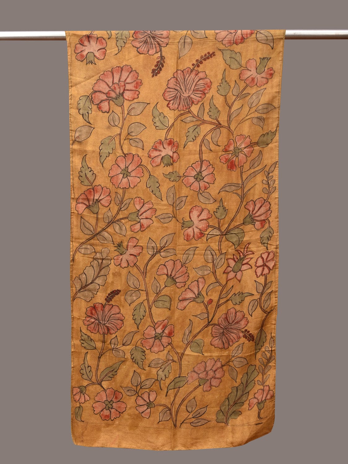 Mustard Kalamkari Hand Painted Sico Stole with Floral Design ds3415