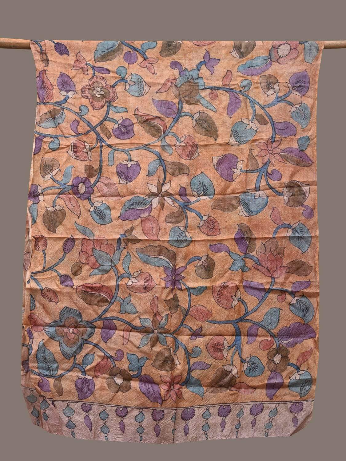 Mustard Kalamkari Hand Painted Tussar Handloom Dupatta with Floral Design ds2334