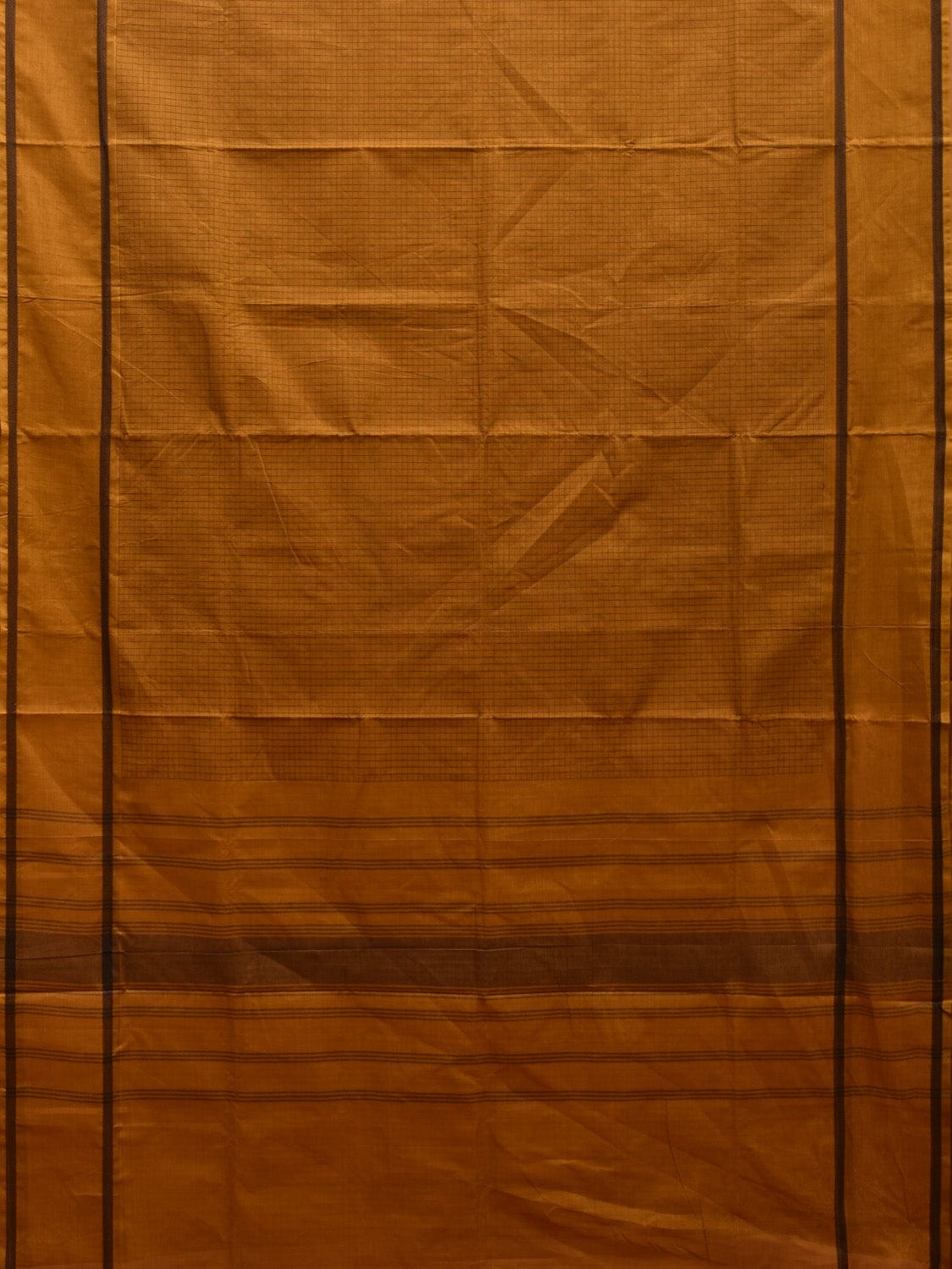 Mustard Kanchipuram Cotton Saree with Checks and Strips Pallu Design k0717