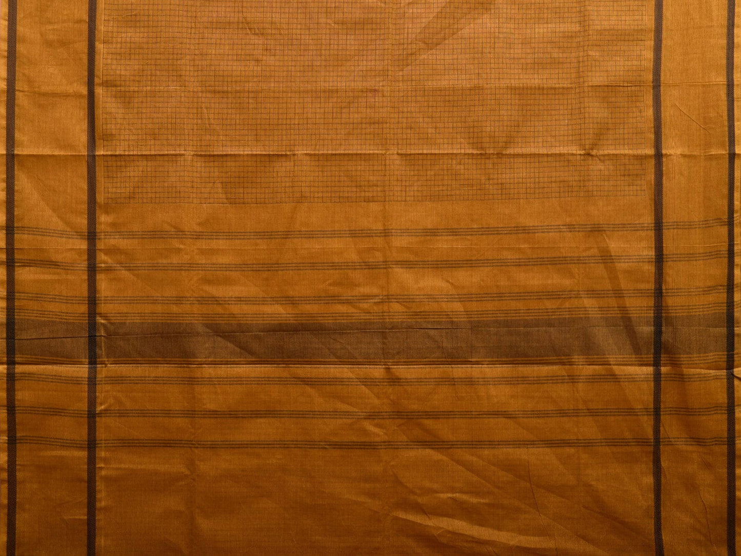 Mustard Kanchipuram Cotton Saree with Checks and Strips Pallu Design k0717