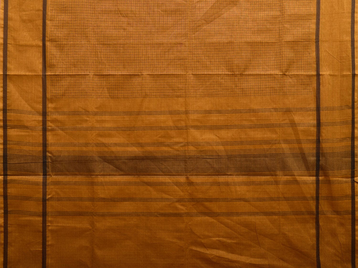 Mustard Kanchipuram Cotton Saree with Checks and Strips Pallu Design k0717