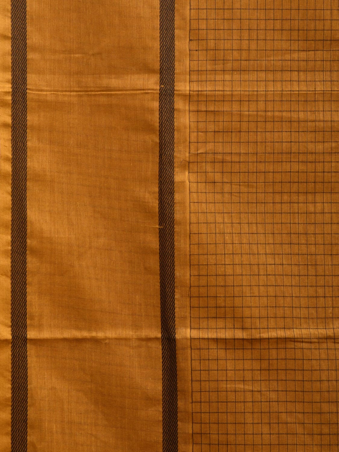Mustard Kanchipuram Cotton Saree with Checks and Strips Pallu Design k0717
