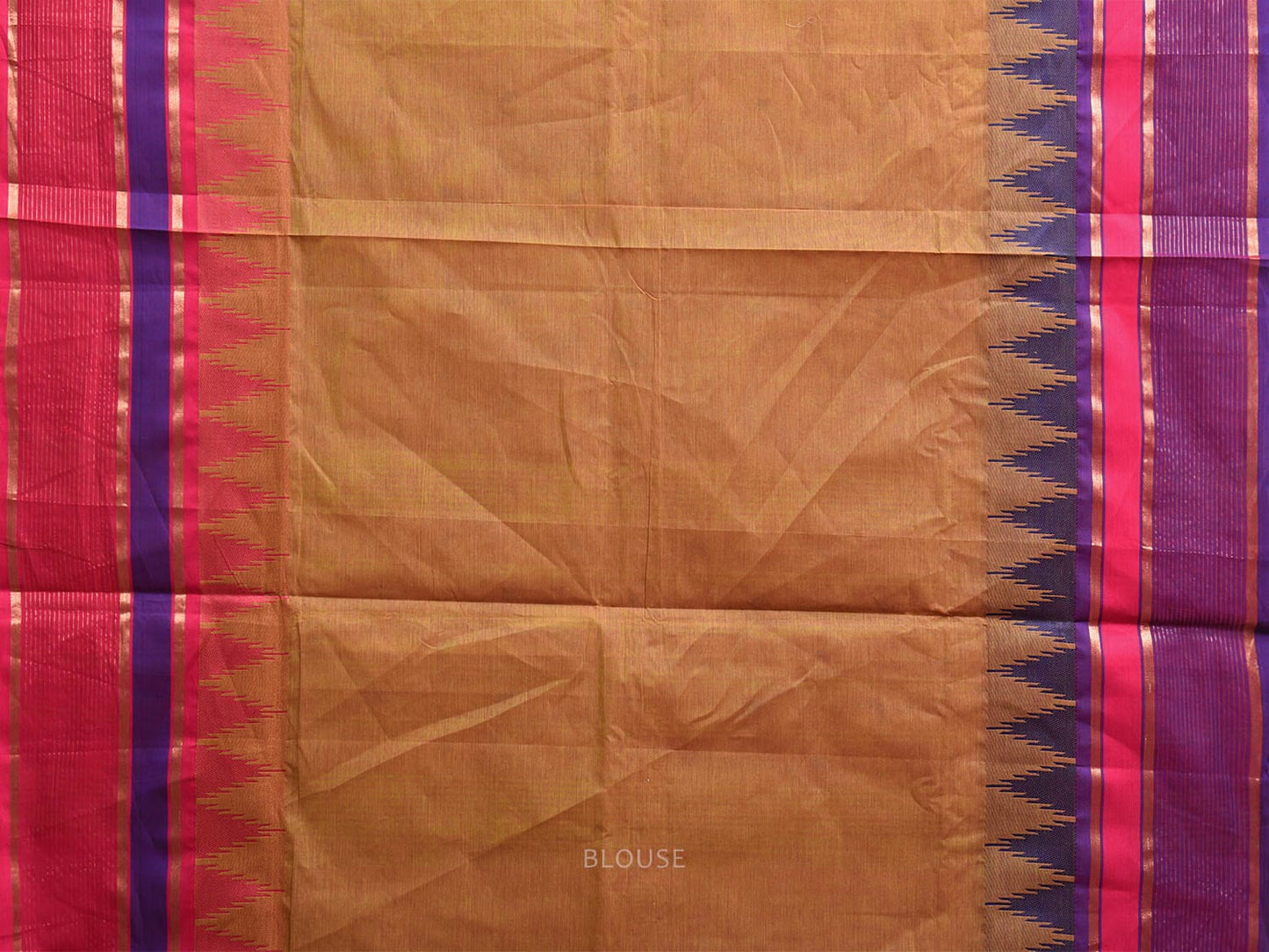 Mustard Kanchipuram Cotton Saree with Ganga-Jamuna Temple Border Design k0807