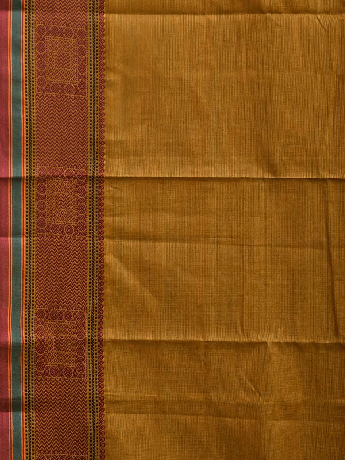 Mustard Kanchipuram Cotton Saree with Strips Pallu and Border Design k0862