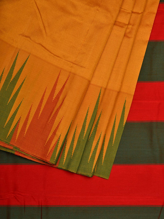 Mustard Kanchipuram Silk Handloom Saree with Big Temple Border and Contrast Pallu Design k0515