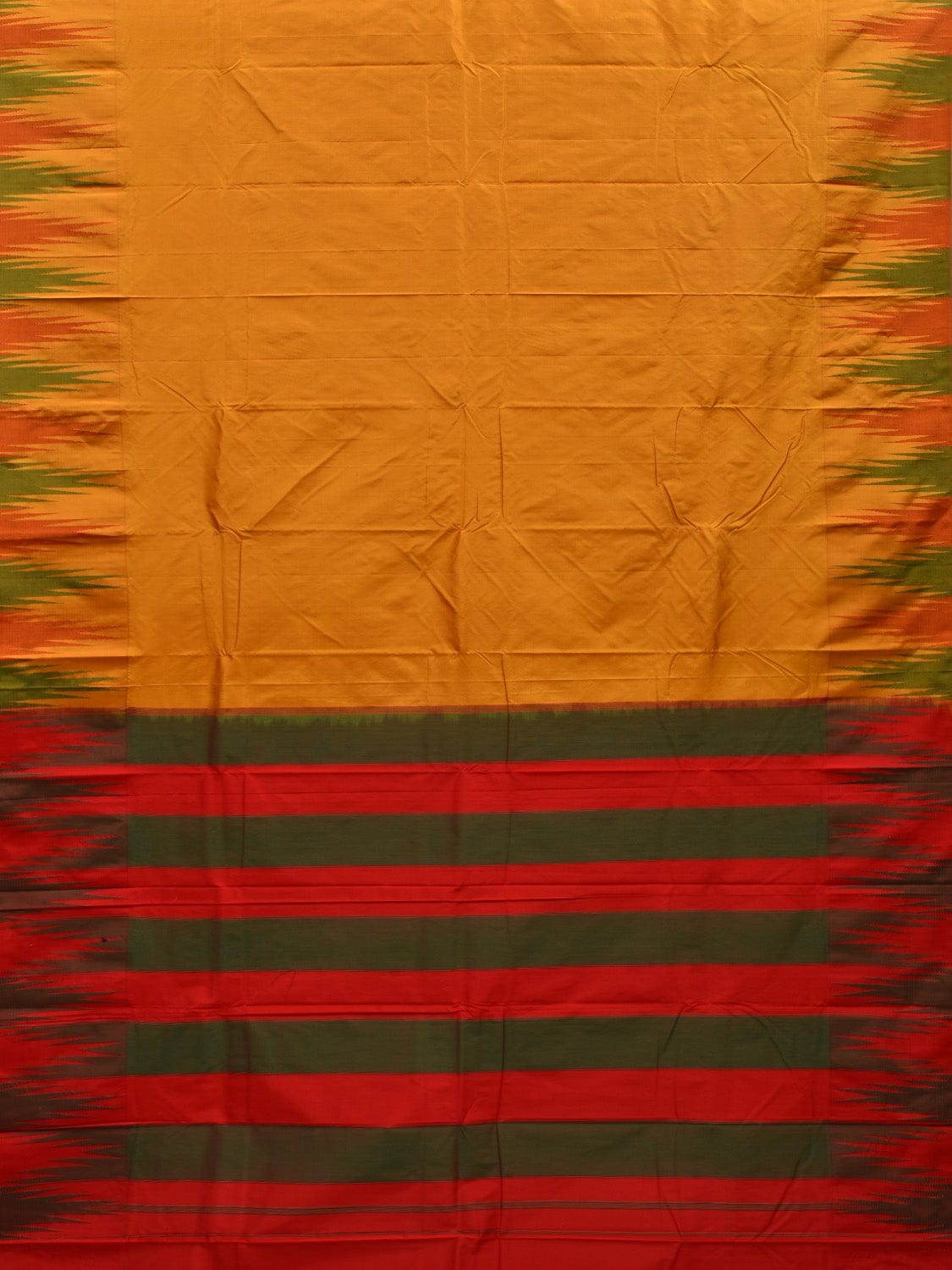 Mustard Kanchipuram Silk Handloom Saree with Big Temple Border and Contrast Pallu Design k0515