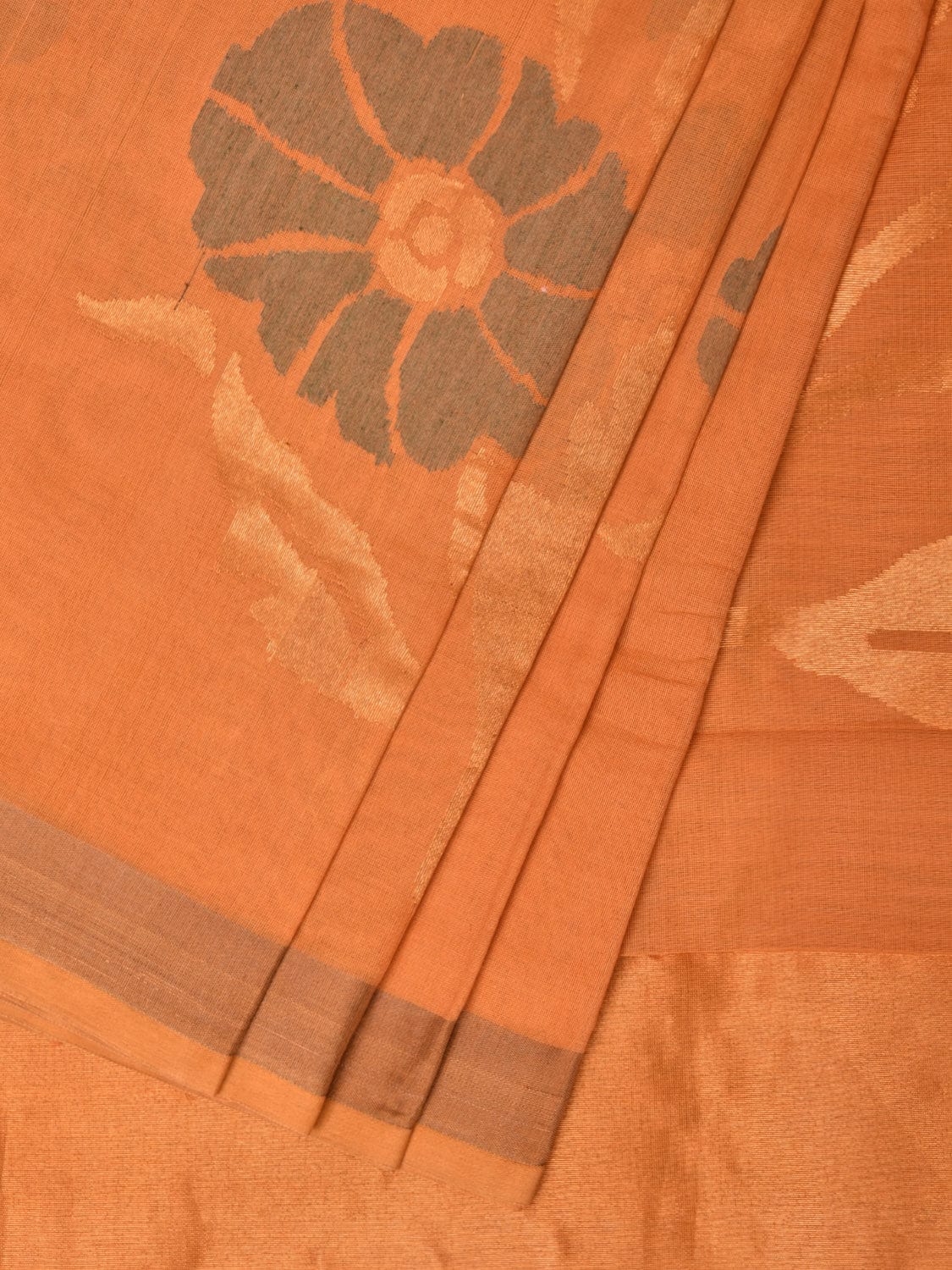 Mustard Khadi Cotton Handloom Saree with All Over Big Flowers Design kh0649