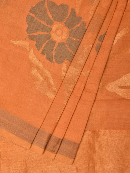 Mustard Khadi Cotton Handloom Saree with All Over Big Flowers Design kh0649