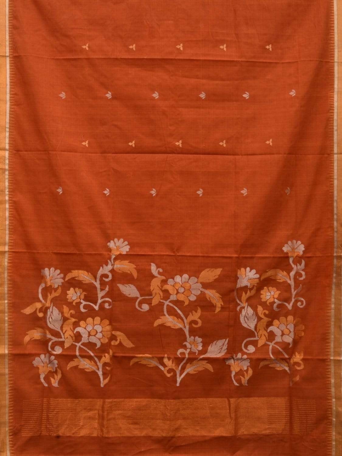 Mustard Khadi Cotton Handloom Saree with Floral Pallu Design kh0521